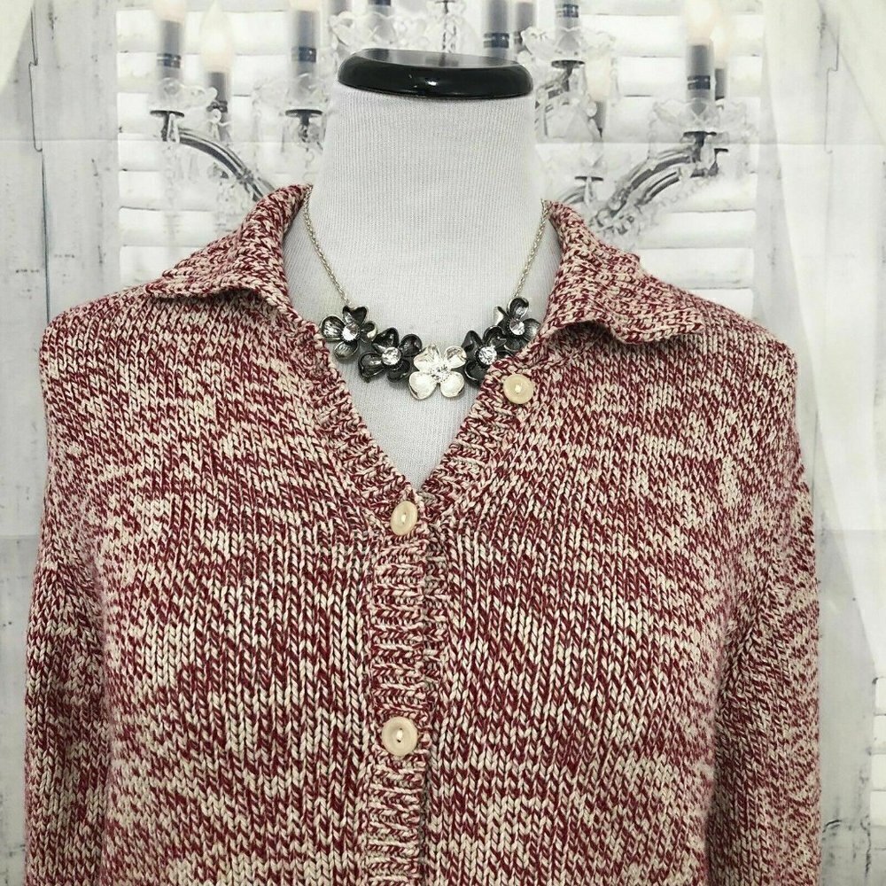 Talbots Size Medium Red Cream Button Down Cardiga… - image 3
